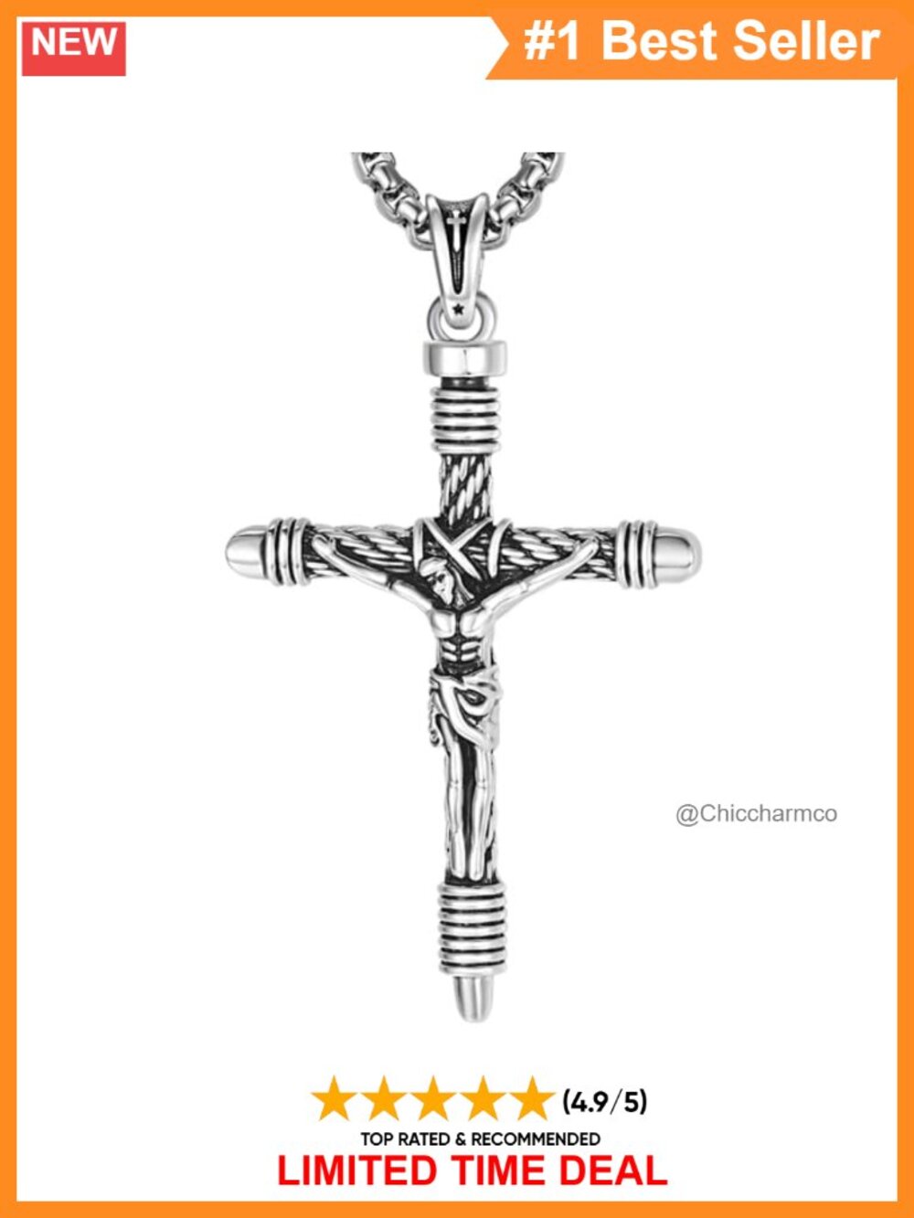 Mens Womens 925 Sterling Silver Crucifix Cross Pendant Necklace Vintage
